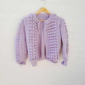Cardigan Sweater Granny Square Open Front Bubble Handmade Crochet Sz: S